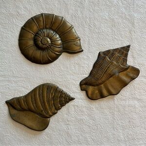 Vintage Brass Seashell Wall Hanging Art 3 Piece MCM Korea (needs cleaned)